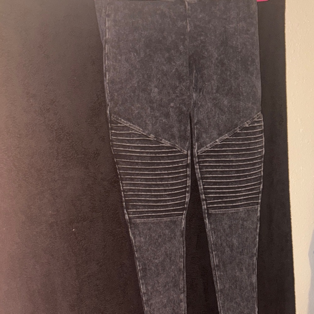 Black Acid Wash Moto Leggings